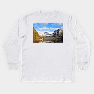 Aurlandsfjord Flam Norwegian Fjord Norway Scandinavia Kids Long Sleeve T-Shirt